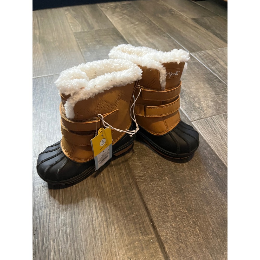 Cat & Jack Toddler Boys Tan Black Faux Fur Lined Winter Duck Boots Size 9 NEW